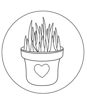 Flower pot with grass icon on the theme of gardening with a plant - vector Stock Illustration