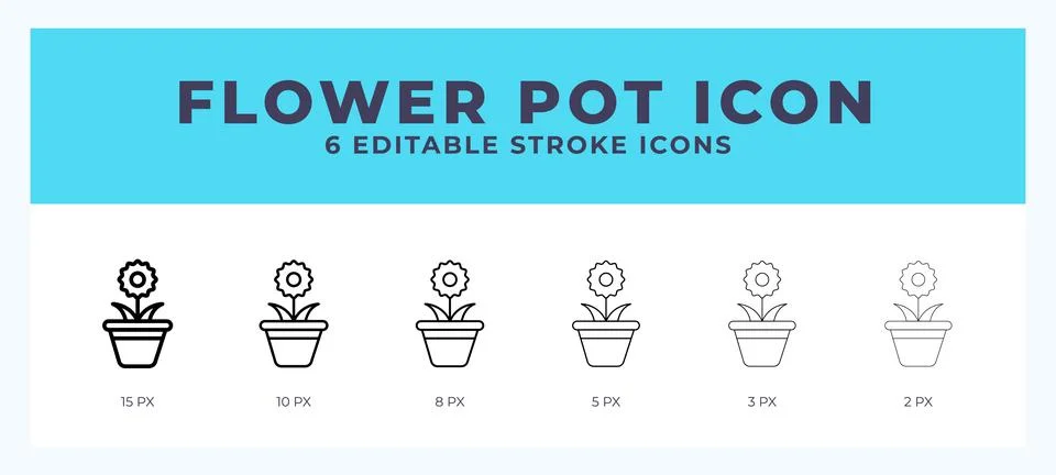 Flower pot icon with editable stroke. Outline icon vector illustration. Stock Illustration