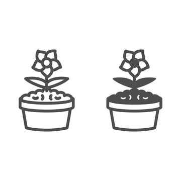 Flower in pot line and solid icon, interior design concept, plant in flowerpot Stock Illustration