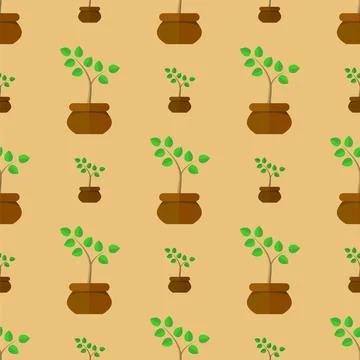Flower Pot Seamless Pattern Flower Pot Seamless Pattern. Floral Natural Ba... 스톡 사진