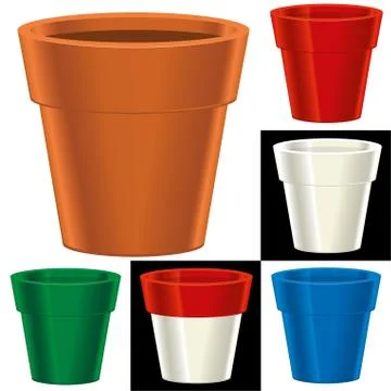 Flower pot in six different colors. Clean and isolated. Stock Illustration
