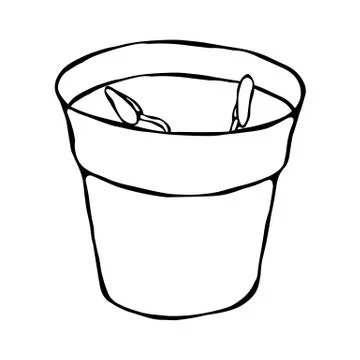 Flower Pot with Soil. Two Seed, Sprouts and Roots. Flowerpot for Sprouting Pl Stock Illustration