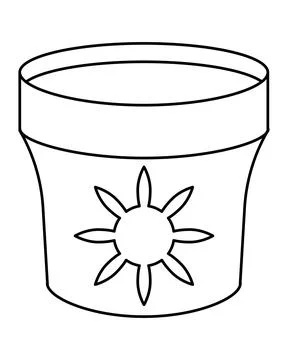 Flower pot with a sun image, ceramic planter for houseplants - vector linear Stock-Illustration