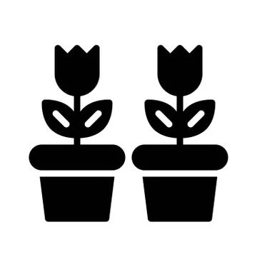 Flower pot vector, Isolated Spring season solid icon Stock Illustration