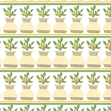 Flower Pots Pattern for Mediterranean Garden in Retro Style Stock Illustration