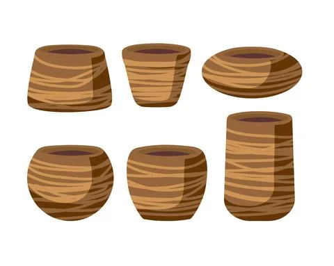 Flower pots set isolated on white background. Brown ceramic empty pots with Stock Illustration