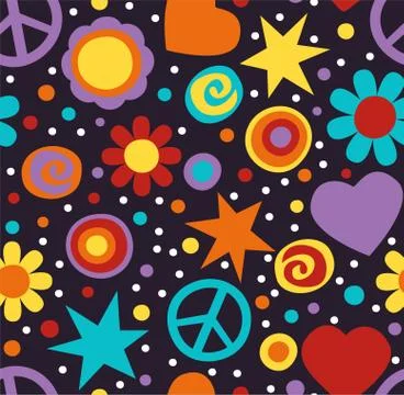 Flower power hippie seamless pattern Stock Illustration