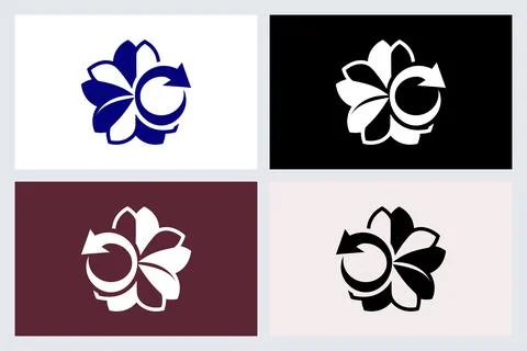 Flower Recycle Eco Logo Set Vector Design Stock Illustration