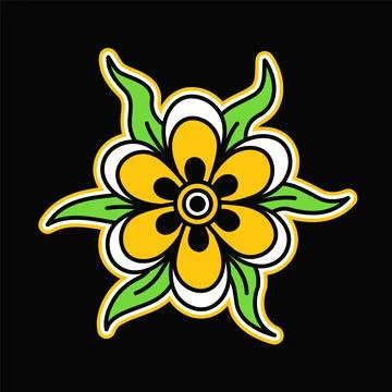 Flower retro style logo. Vector cartoon doodle line graphic illustration logo Illustrazione stock