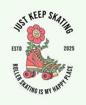 Flower rollerskating retro cute illustration Stock Illustration