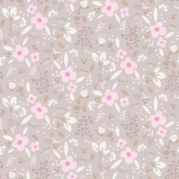 Flower rural pattern soft beige muted background with meadow flowers. Farmhou Stock Illustration