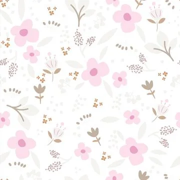 Flower rural pattern soft pastel white background with meadow flowers Stock Illustration