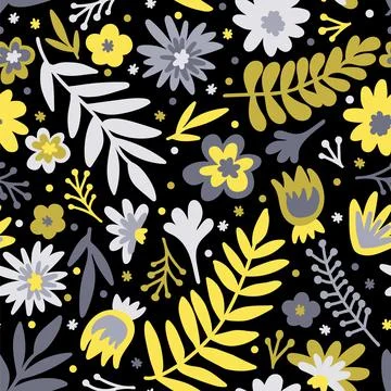 Flower. Scandinavian doodle seamless pattern with colorful flowers and leaves Stock Illustration