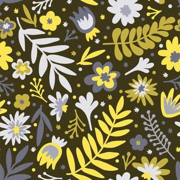 Flower. Scandinavian doodle seamless pattern with colorful flowers and leaves Stock Illustration