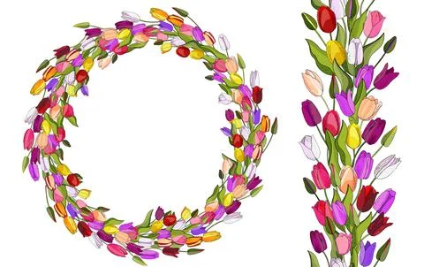 Flower seamless horizontal border isolated on white background. Stock Illustration