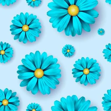 Flower seamless pattern background with realistic blue floral elements. Illustrazione stock