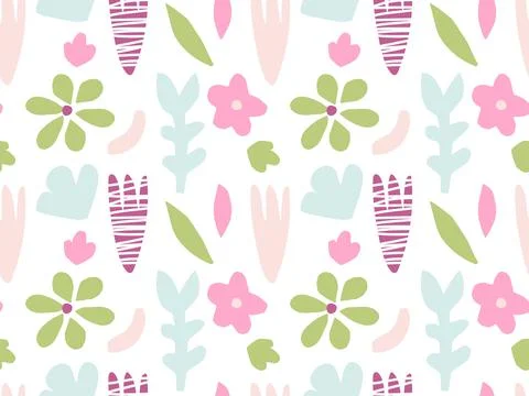 Flower seamless pattern. Colored hand drawn sketch. Flowers, branches, leaves Stock Illustration