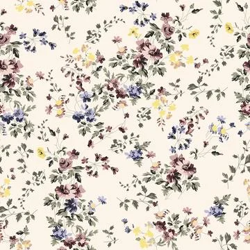 Flower seamless pattern on cream background Stock Illustration