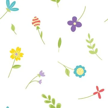 Flower seamless pattern. Cute floral summer template. Flat, cartoon, vector Stock Illustration