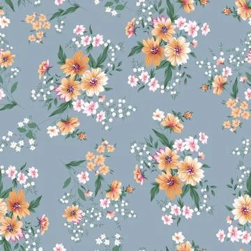 Flower seamless pattern on  grey background Stock Illustration