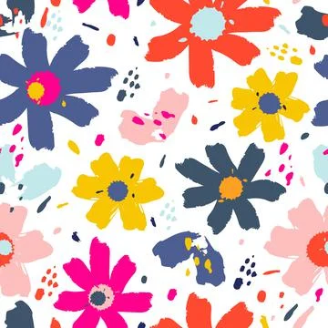 Flower seamless pattern with hand drawn flowers. Hand drawn vector illustration Stock Illustration