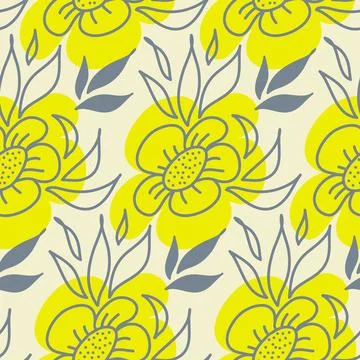 Flower seamless pattern with leaves, yellow gray color. Floral pattern Stock Illustration