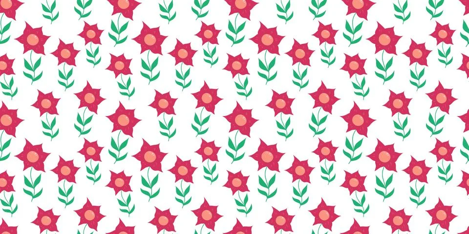 Flower seamless Pattern on white background. Spring floral repeating design.. Stock Illustration