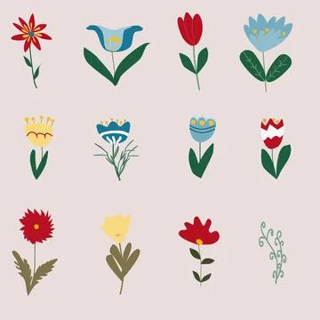 Flower set of tulip, crocus, summer, spring icons. Stock Illustration