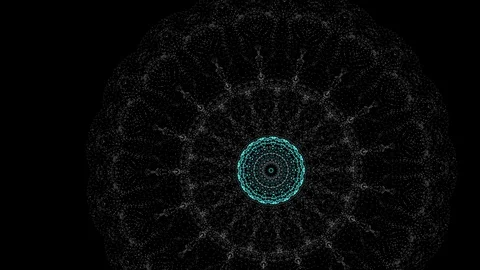 Flower shape abstraction of speed motion spinning particles, giving hypnotic Stock Footage 121796591