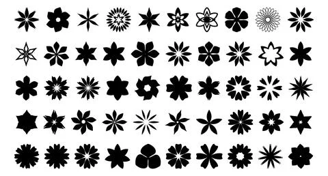 Flower Shape Set with Simple Nice Flowers Silhouette Elements Illustrazione stock