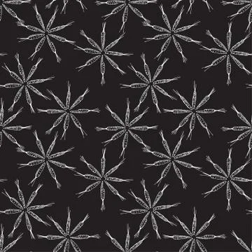 Flower shaped carrot seamless pattern. Vector graphics. Black background Illustrazione stock