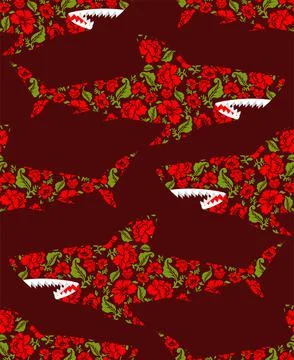 Flower shark pattern seamless. Marine predator made of flowers background. ve Illustrazione stock