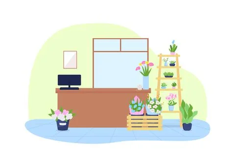 Flower shop interior 2D vector web banner, poster Stock-Illustration
