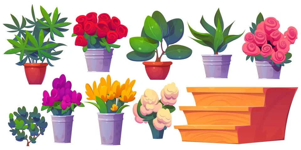 Flower shop interior design elements set Stock Illustration
