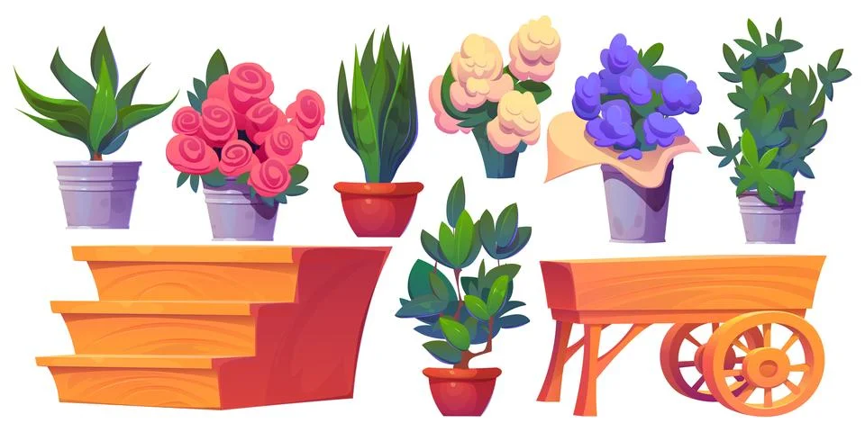 Flower shop interior elements set Stock Illustration