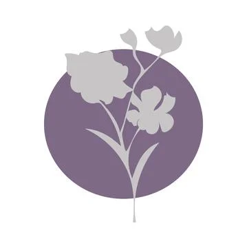 Flower silhouette on colorful round background. isolated vector Stock Illustration