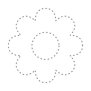 Flower simple dash line, dashed line floral icon, flower outline shape, flo.. 스톡 일러스트