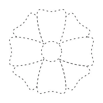 Flower simple dash line, dashed line floral icon, flower outline shape, flo.. Illustrazione stock