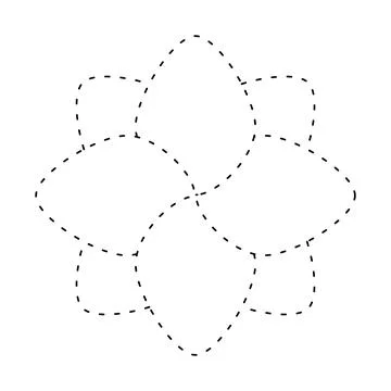 Flower simple dash line, dashed line floral icon, flower outline shape, flo.. Illustrazione stock