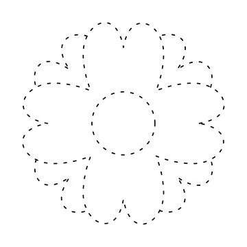 Flower simple dash line, dashed line floral icon, flower outline shape, flo.. Stock-Illustration