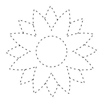 Flower simple dash line, dashed line floral icon, flower outline shape, flo.. Illustrazione stock