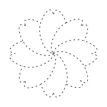 Flower simple dash line, dashed line floral icon, flower outline shape, flo.. 스톡 일러스트