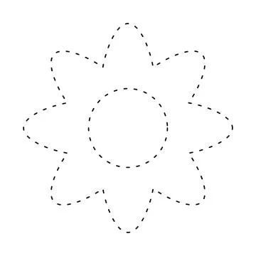 Flower simple dash line, dashed line floral icon, flower outline shape, flo.. Illustrazione stock