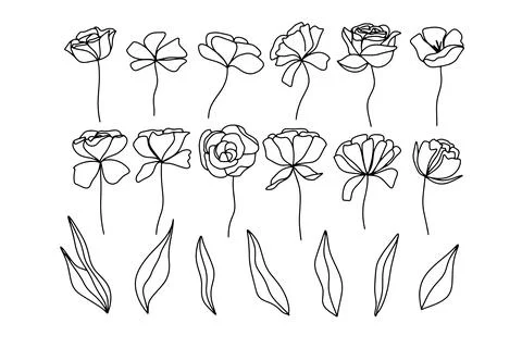 Flower simple vector icon. Doodle outline plant. Drawings element silhouette Stock Illustration