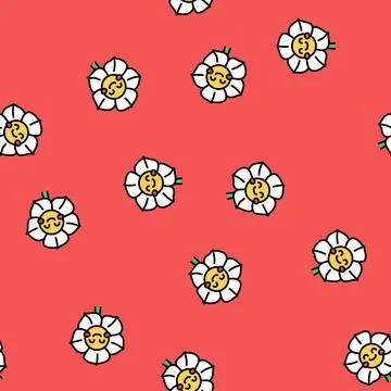 Flower smile character vector seamless pattern Stock Illustration