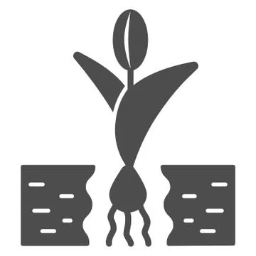 Flower in soil solid icon, Garden and gardening concept, tulip grows sign on 스톡 일러스트