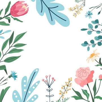 Flower square frame vector illustration. Spring floral elements for card Stock Illustration