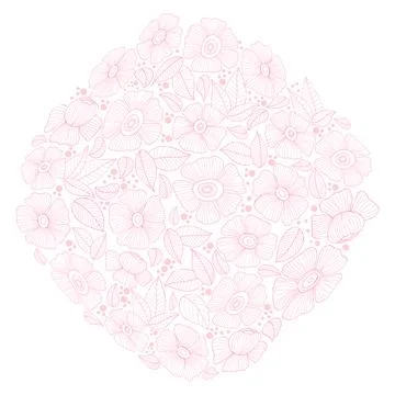 Flower square. Pattern of pink linear groovy daisy flower on transparent Stock Illustration