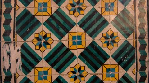Flower square pattern tiles in Lisbon city Portugal 2017 Foto stock