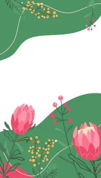 Flower story template vector background. Spring floral pattern with line Illustrazione stock